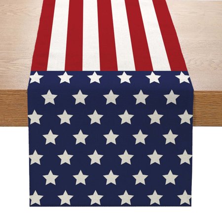 

Realhomelove Patriotic 4th of July Table Runner Memorial Day American Flag Gnomes Kitchen Dining Table Decor for Indoor Outdoor Home Party Decoration 13 x 72 Inch