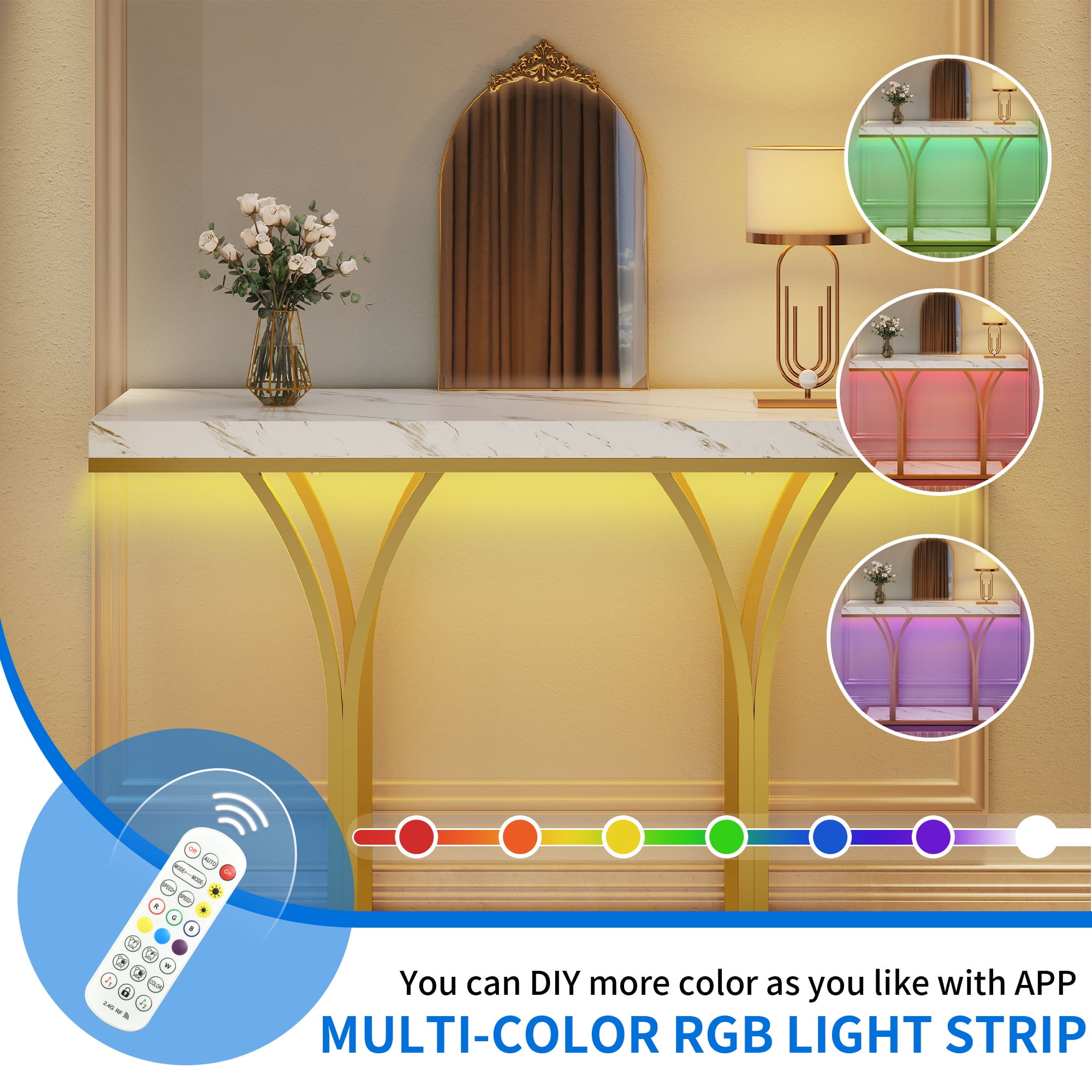Dextrus Gold Console Table, Modern Faux Marble Entryway Table Behind Sofa Couch for Entry Way, Entrance, Living Room, Gold & White