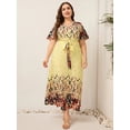 thumbnail image 3 of 2023 Women Summer Long Dress V Neck Short Sleeve Floral Print Boho Beach Dress Curvy Woman Plus Size Women Clothing, 3 of 5