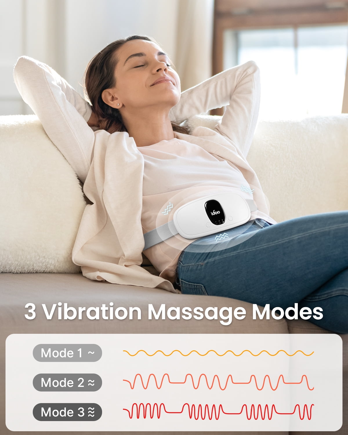 iDOO Cordless Heating Pad for Period Cramps, 3 Heat Setting, 3 Massage Modes,Birthday Mothers Day Gifts for Girlfriend Mom Wife Women, FSA HSA Eligible, White