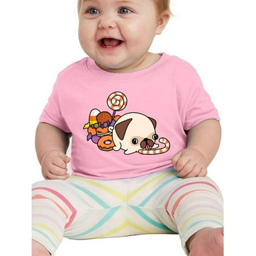 Cartoon Pug W Candy T-Shirt Infant -Image by Shutterstock,  6 Months