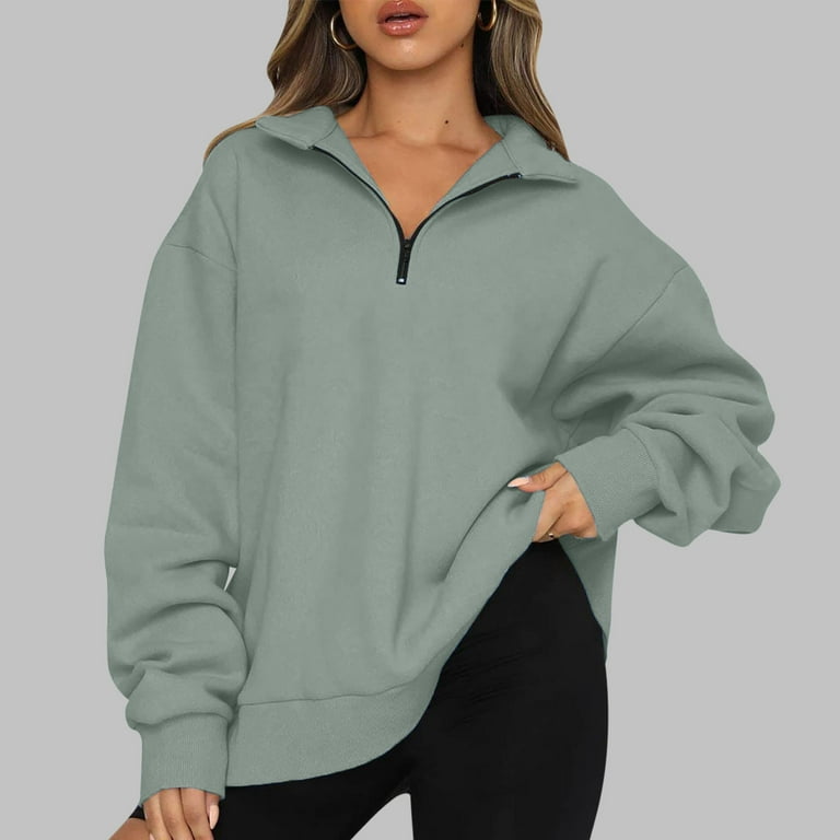 Frostluinai Clearance Items！Sweaters For Women Trendy Queen Oversized Half  Zip Pullover Lapel Neck Long Sleeve Sweatshirt Quarter Zip Hoodie Sweater