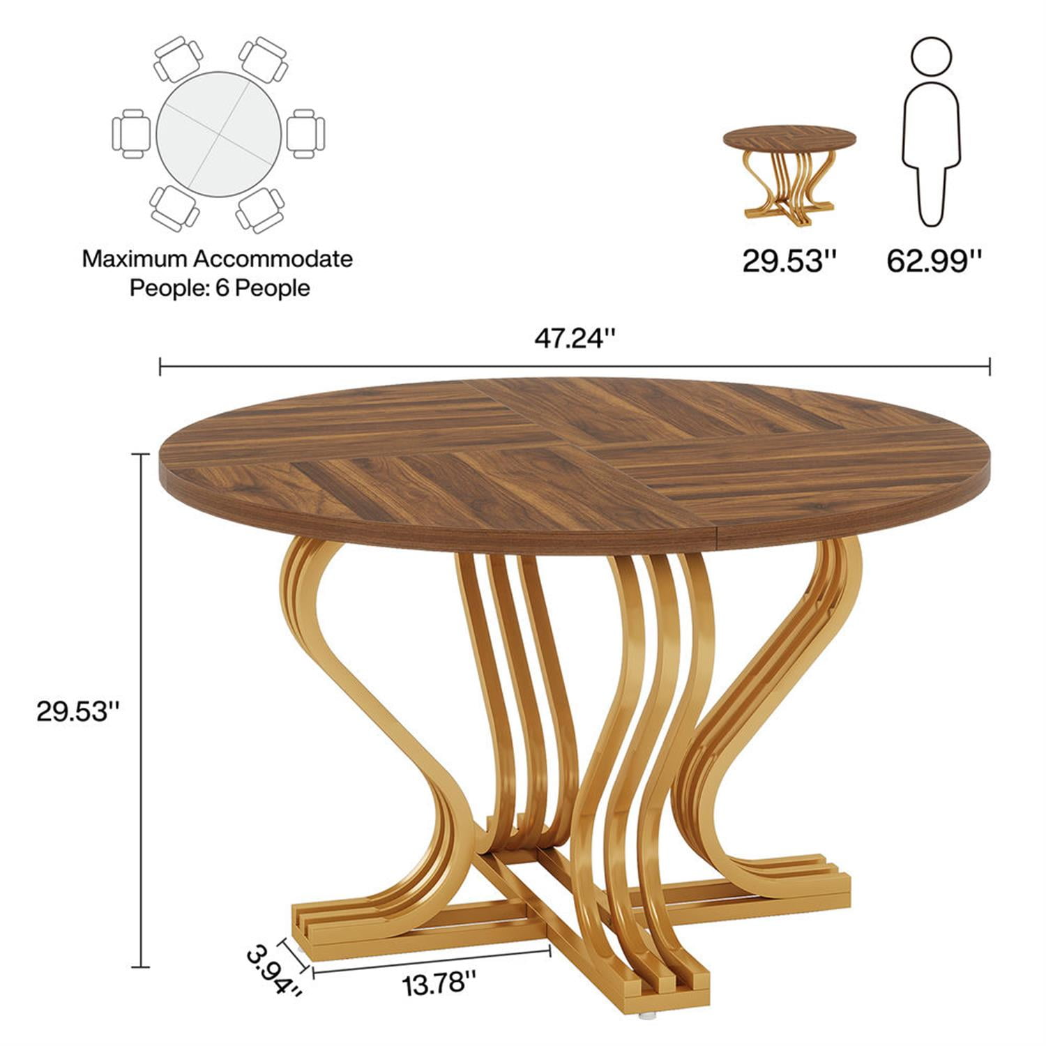 Demi Bonn 47" Modern Round Dining Table for 4 People, Wood Farmhouse Kitchen Dinner Table for Dining Room, Living Room Furniture, Brown