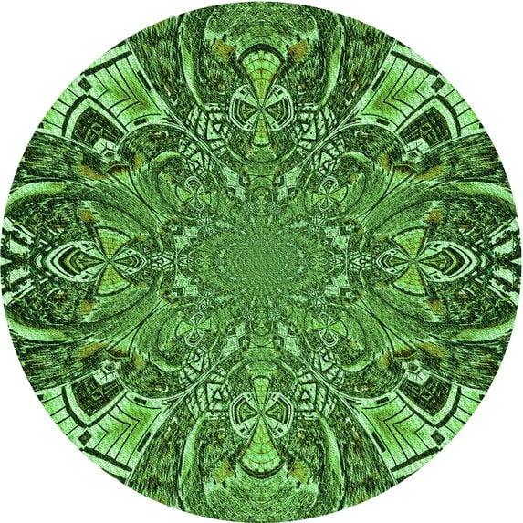 Ahgly Company Machine Washable Indoor Round Transitional Deep Emerald Green Area Rugs, 8' Round