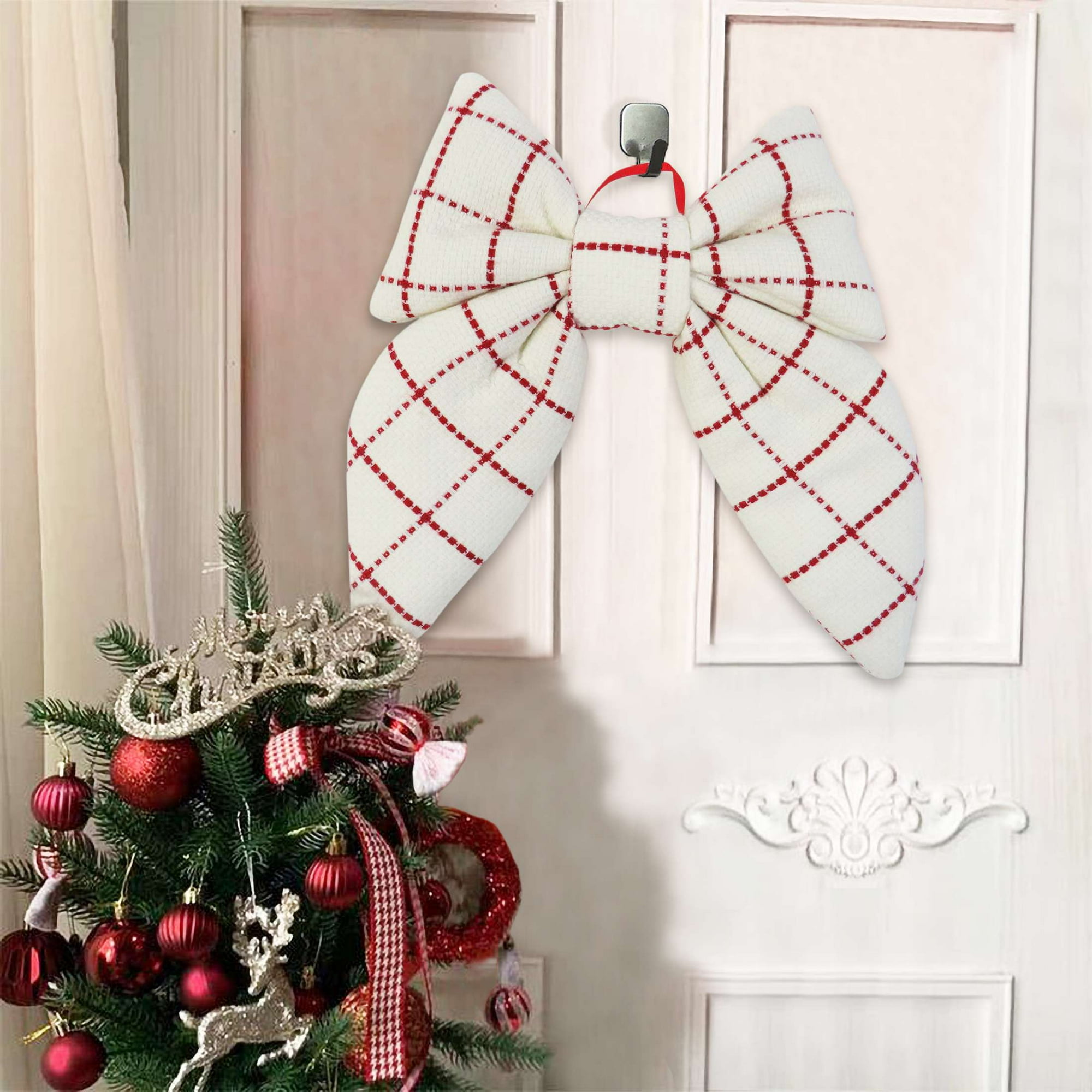 Red and White Plaid Decorative Christmas Bow, 15.5", by Holiday Time