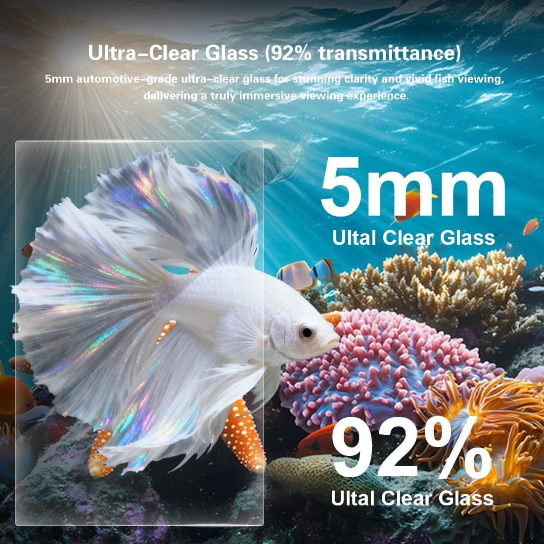 Glass Fish Tank Kit, 2.8 Gallon Small Aquarium, Ultra-Clear Nano Desktop Tank with Light and Filter, Betta Fish Starter Kit