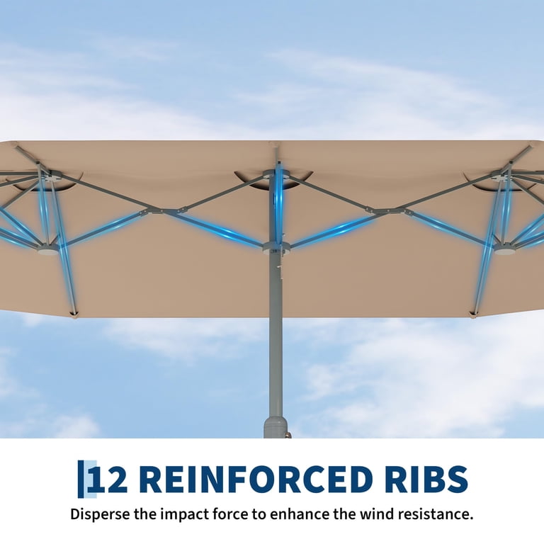 9x15 patio umbrella 9.5' Double Sided Outdoor Market with Push Button Tilt & Crank, 3 Air Vents, Brown resistant and fade Patio Festival 9 x 15