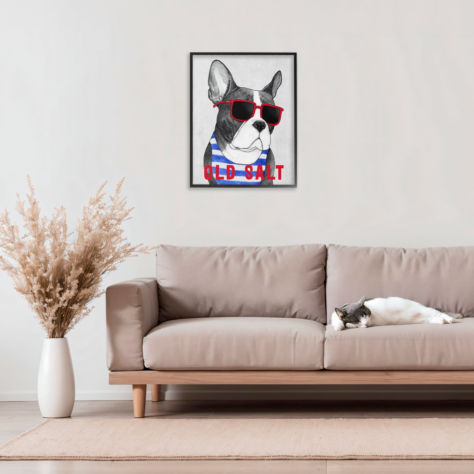 Stupell Industries Old Salt Summer Frenchie Black Framed Giclee Art, design by Barruff