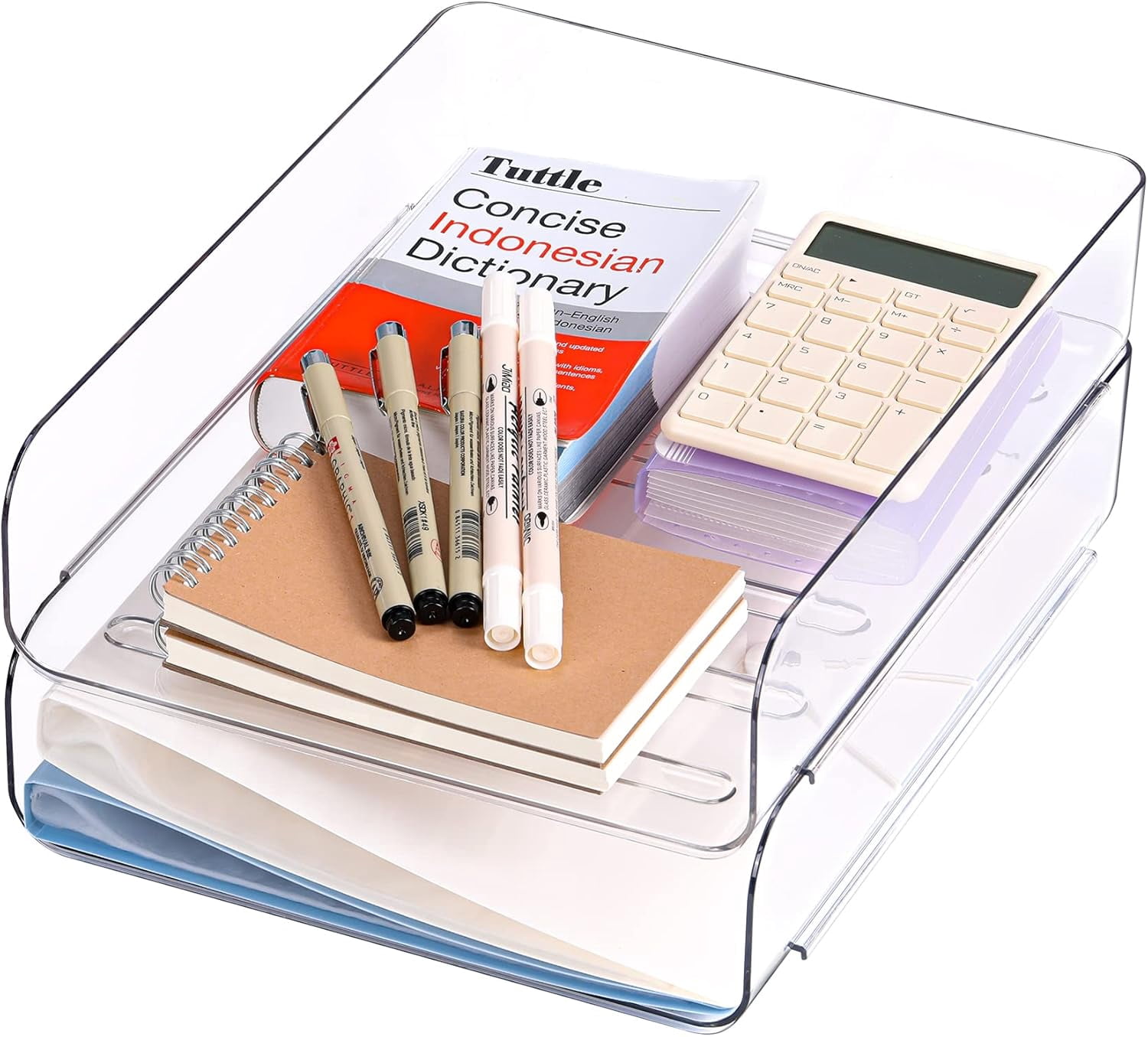Modular Stackable Desk Organizer, Set of 4 Clear PET Letter Trays for Paper, Documents, Pens & Office Supplies - Space Saving Office Storage