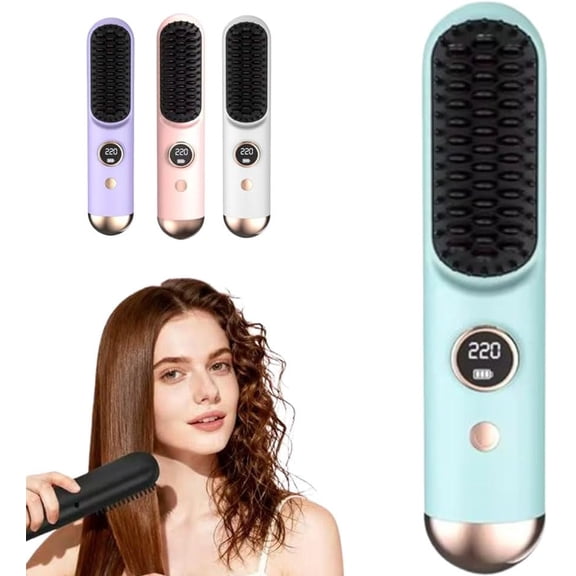 Cordless Hair Straightener Brush with Ionic Ceramic Heating, Portable Hot Comb for Travel