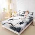 thumbnail image 4 of Homewish Red-Crowned Crane Twin Sheet Sets,Ink Painting Twin Fitted Sheet,White Gray Flat Sheet For Girls Kids,Luxury Bedroom Decor,3-Piece, 4 of 7