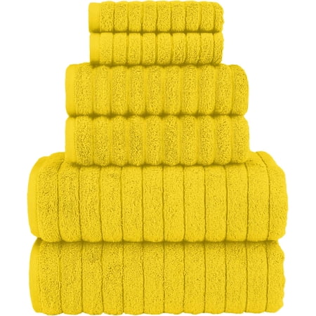 Elegant Comfort 100% Turkish Cotton Corduroy Ribbed Luxury Bath Towels 6-Piece Set, Premium Feel - Quick Dry, Highly Absorbent, Contains 2 Bath Towels, 2 Hand Towels, and 2 Washcloths, Yellow