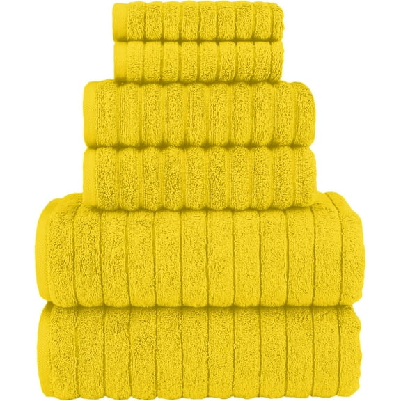Elegant Comfort 100% Turkish Cotton Corduroy Ribbed Luxury Bath Towels 6-Piece Set, Premium Feel - Quick Dry, Highly Absorbent, Contains 2 Bath Towels, 2 Hand Towels, and 2 Washcloths, Yellow