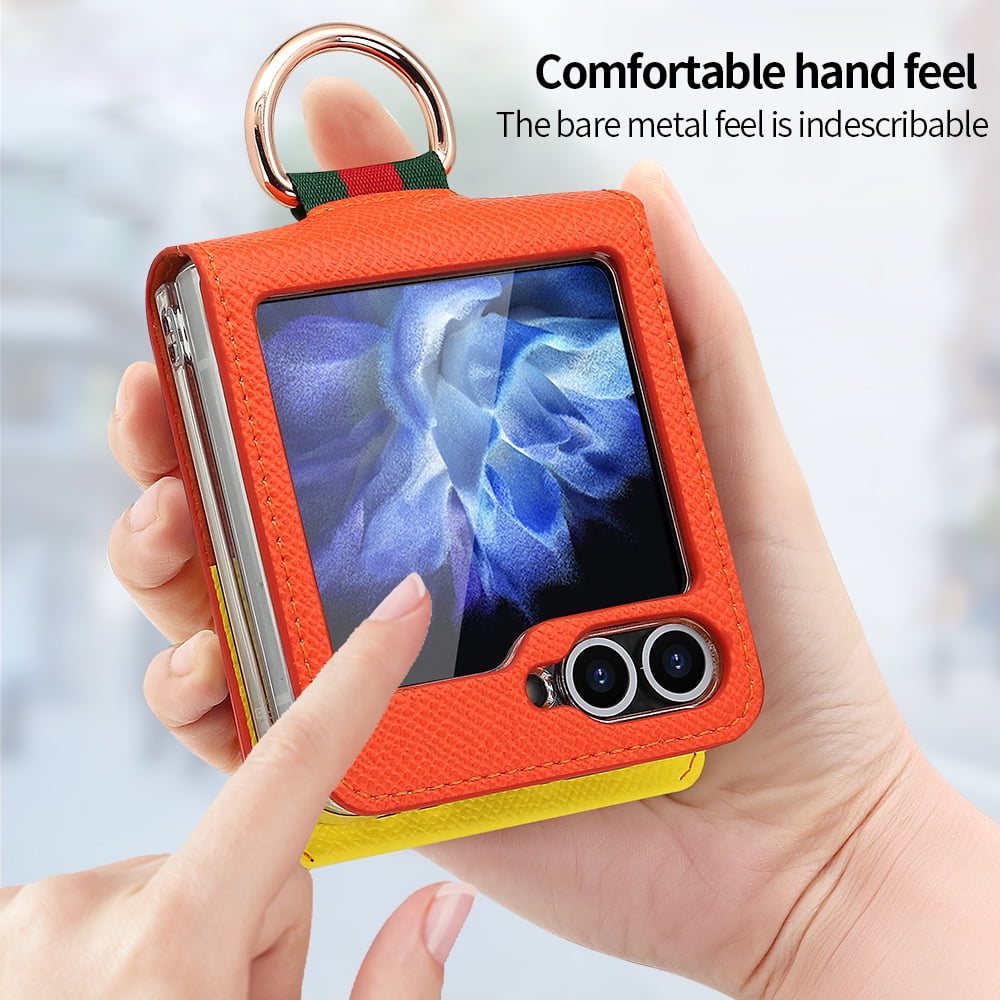 Fashion contrast color leather phone case for Samsung Galaxy Z flip 6 5 4 3 flip6 flip5 ring holder card slot folding cover