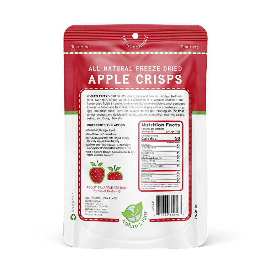 Nature’s Turn Freeze-Dried Apple Crisps, No Added Sugar, Healthy Natural Fruit Crisp Snack for School Lunches, 12 Pack (0.53 oz Each)
