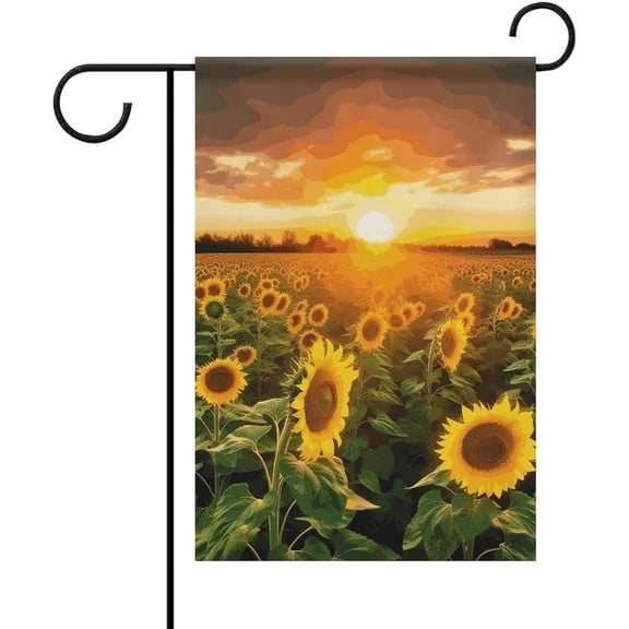 Welcome Garden Flag Sunflower Field Sunset Double Sided Small 12 x 18 Inch Seasonal Yard Flag Farmhouse Outdoor Decoration