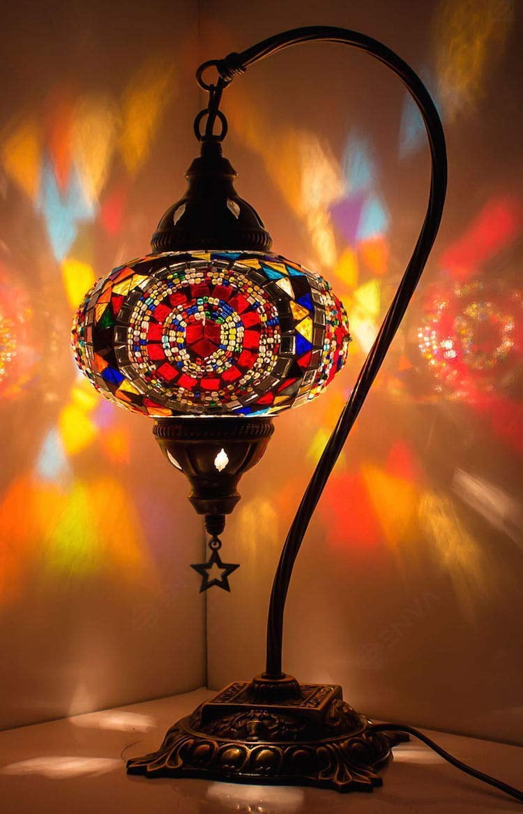 LaModaHome 2019 Turkish Moroccan Mosaic Table Lamp with US Plug