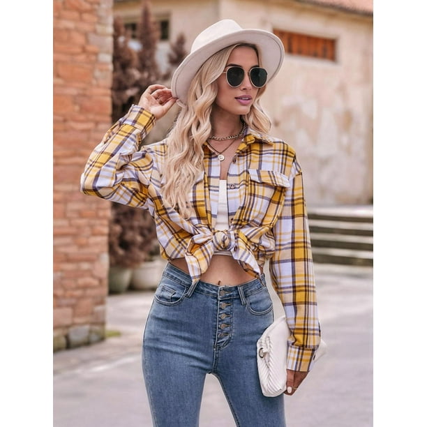 Women'S Flannel Plaid Button-Down Shirt Oversized Long Sleeve