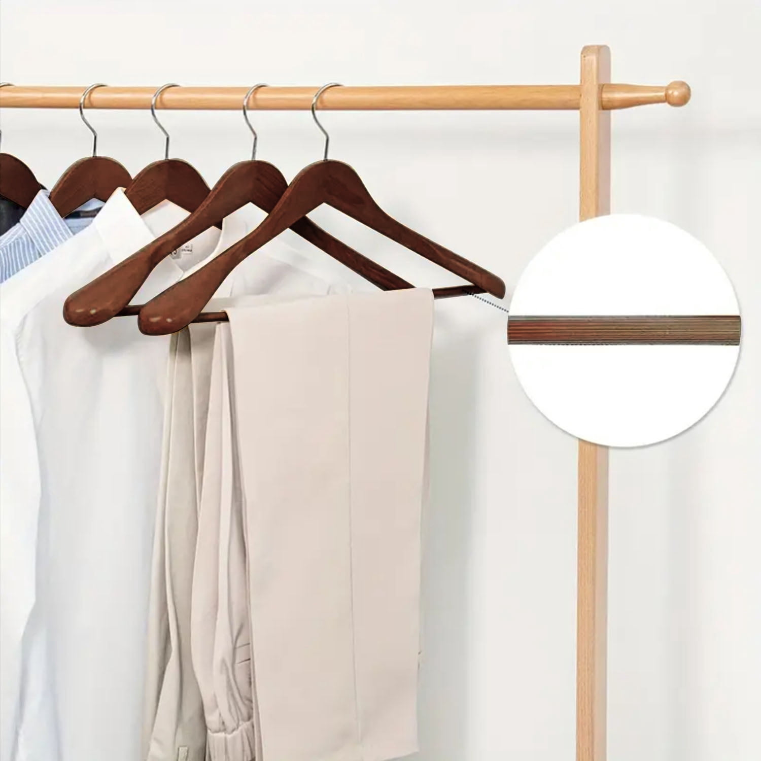 BagDream 8 Pack Wide Shoulder Wooden Hangers Coat Hangers with Non Slip Pants Bar, Solid Wood Jacket Clothes Hangers Smooth Finish for Sweater, Pants, Heavy Clothes, Walnut