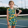 thumbnail image 3 of chaqlin Lemon Leaf Flowers Print T-Shirt and Shorts Outfit Set for Girls 5-14 - 2 Piece Summer Short Set Outfit - Girls Sleeveless Tank Top Running Walking Activewear, 3 of 7