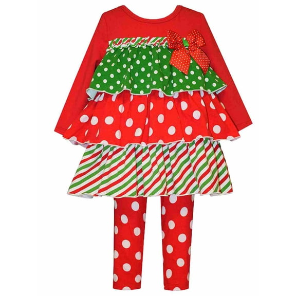 Bonnie Jean Girls Red & Green Holiday Ruffled Shirt & Leggings 2 PC Outfit 4