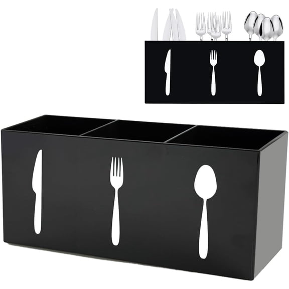 Silverware Organizer Countertop,Acrylic SmallSilverware Caddy for Countertop,Knife Fork andSpoon Organizer for Kitchen Storage,Cabinet andDining Room(Black)