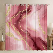 Homewish Marble Pattern Blackout Curtains Set of 2 (52x84 Each),Fluid Stripe Aesthetic Window Curtains,Red White Gold Curtains and Drapes For Girls Teens,Ultra Soft Home Decor