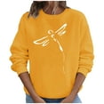 thumbnail image 2 of Herrnalise Women's Solid Long Sleeve Sweatshirt Crewneck Dragonfly Print Pullover Tops Tunic Tops OverSize, 2 of 8