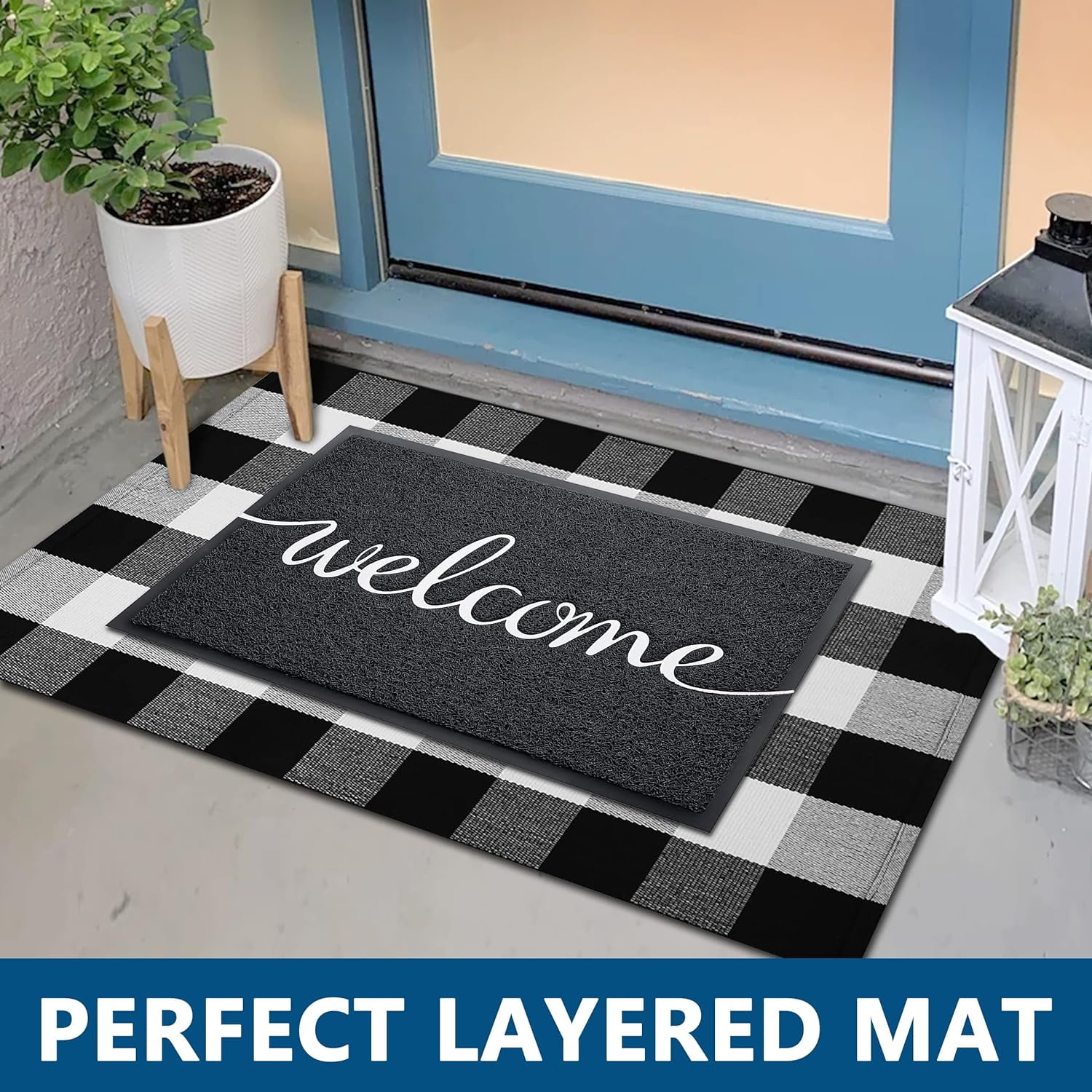 iOhouze Front Door Mat Outdoor Doormat Non-Slip Welcome Mat DoorMat for Entrance, Easy Clean Indoor Floor Mat for Garage Yard Patio High Traffic Areas Outside Rug for Home 48"x32"