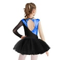thumbnail image 2 of TiaoBug Kids Girls Ballet Dance Outfits Sparkle Long Sleeve Leotards with Tutu Skirt Figure Skating Performance Costume Royal Blue&Black 12, 2 of 7