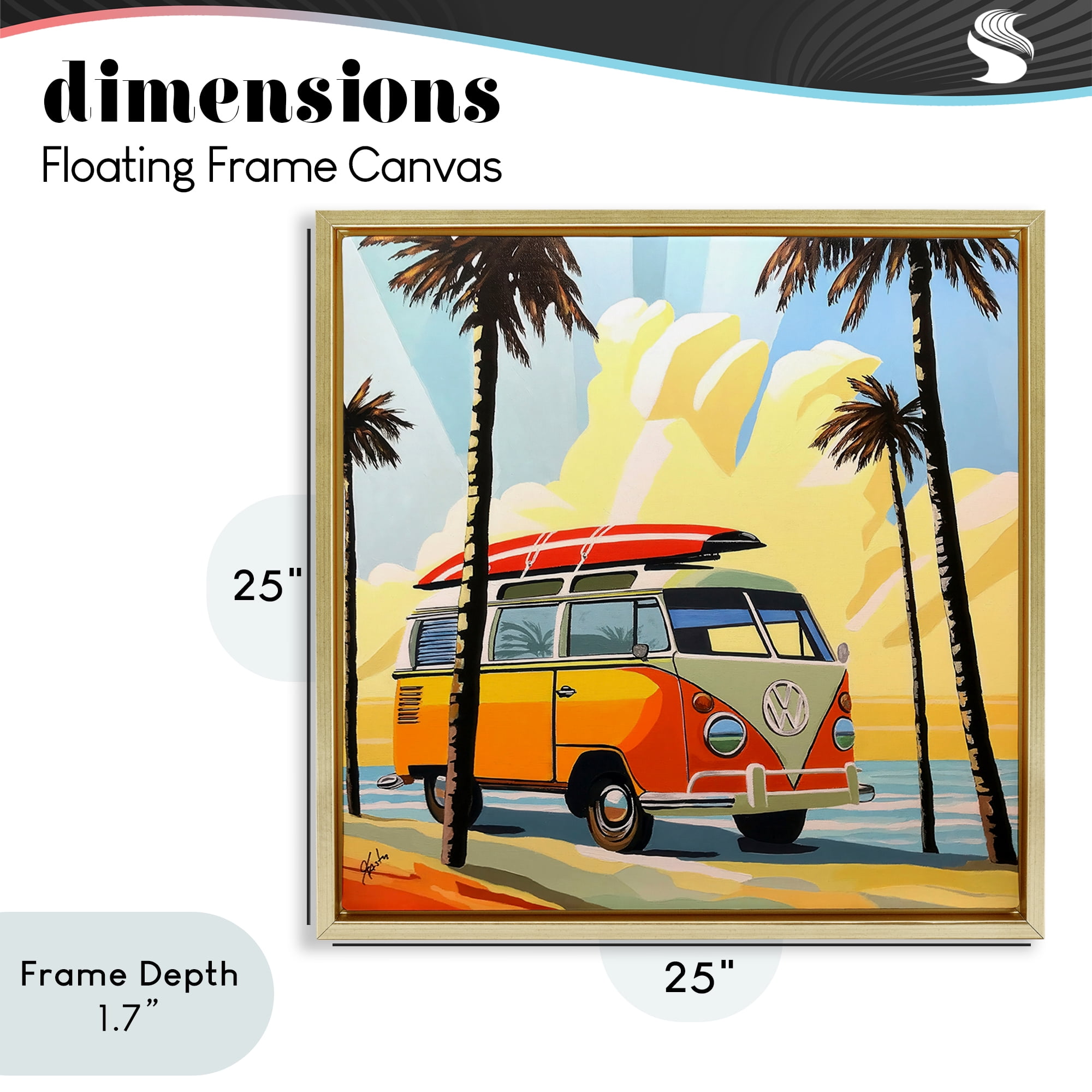 Stupell Industries Road Trip Beach Van Gold Framed Floater Canvas Wall Art, design by John Jaster