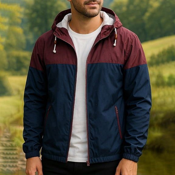 Fnnxeal Mens Fall Jackets Hoodide Casual Long Sleeves Outwear Multi-Pockets Zipper Navy Jackets for Men Size XL