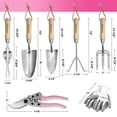 thumbnail image 4 of 8-Piece Pink Garden Tool Set Stainless Steel Gardening Tools with Wood Handle Including Garden Tote Gloves Trowel Hand Weeder Cultivator and More Gardening Gifts For Women - Pink Ribbon, 4 of 8