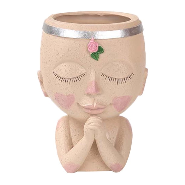Chica cara cabeza estatuilla resina maceta estatua escultura planta florero 2 Ehuebsd Libre de BPA