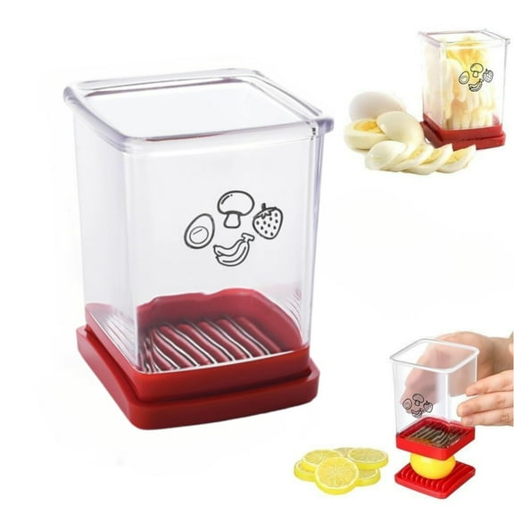 Trianu Fruit Slicer Cup, Stainless Steel Speed Cutter for Strawberry Banana Grape Egg, Vegetable Cutting Kitchen Gadget, Kitchen Portable Slicing Tool (Red)