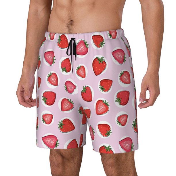Fotbe Hand Drawn Strawberry Traje de Baño para Hombre – Shorts de Natación de Secado Rápido con Forro y Bolsillos-X-Large
