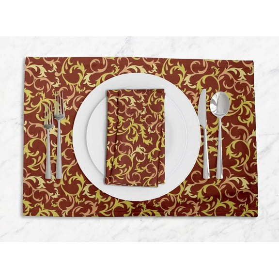 S4Sassy Red Artistic Leaves Washable Placemats & Napkins Table Decor Dining Mats