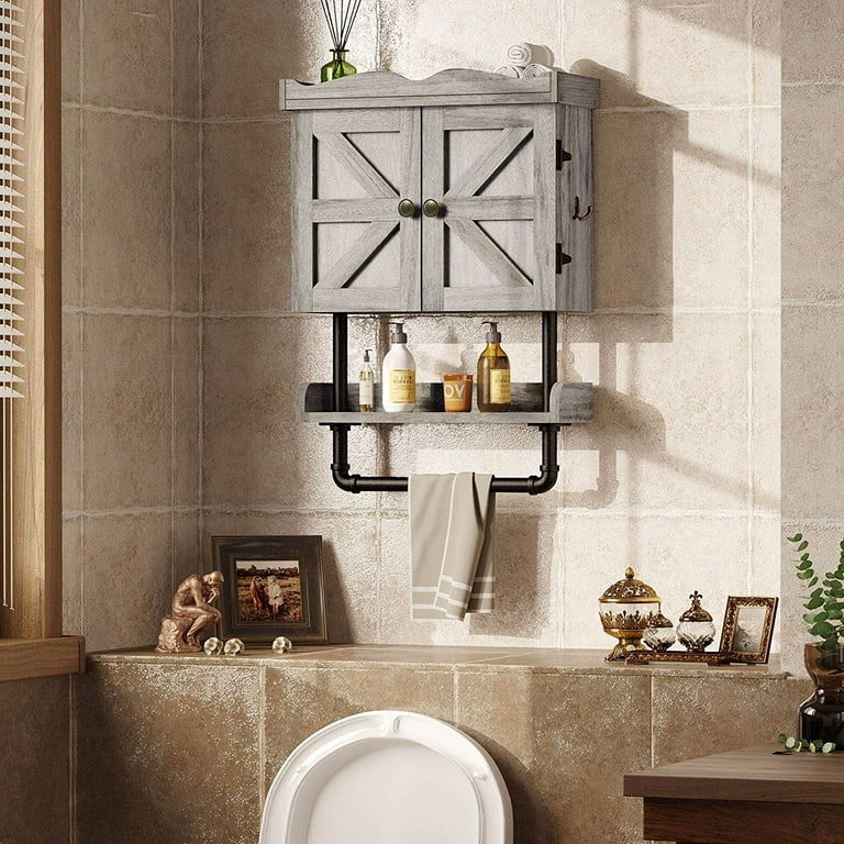 Rustic Bathroom Towel Holder Wooden Shelves - Kitchen Towel Hanger -  Bathroom storage - Bathroom organizer - Bathroom Towel Hanger Hook