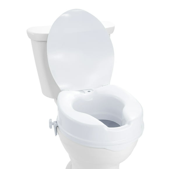 KFFKFF Raised Toilet Seat, 4" Height Raised, 300 lbs Weight Capacity, Universal Toilet Seat Riser, Screw Rod Locking, with Toilet Seat, for Elderly, Handicap, Patient, Pregnant, Medical