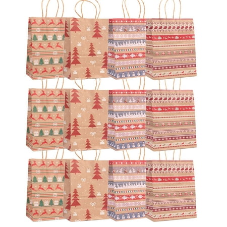 Christmas Gift Bags, 36 Pack Small Kraft Paper Bags with Christmas patterns with Handle
