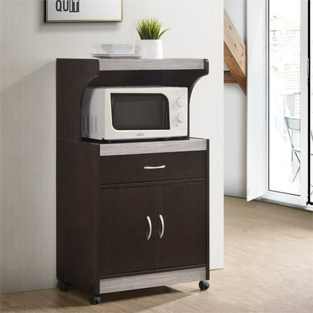 Pemberly Row Microwave Kitchen Cart in Chocolate Gray ...