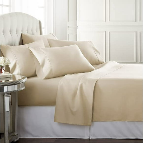Danjor Linens California King Sheet Set - 6 Piece Set Including 4 Pillowcases - Deep Pockets - Breathable, Soft Bed Sheets - Wrinkle Free - Machine Washable - Cream Cal King Bed Sheets - 6 pc