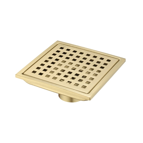 JERFIT 6" Square Shower Drain Cover, Brushed Gold Stainless Steel Bathroom Floor Drain Grate with Removable Grid for Easy Cleaning, Anti-Clogging