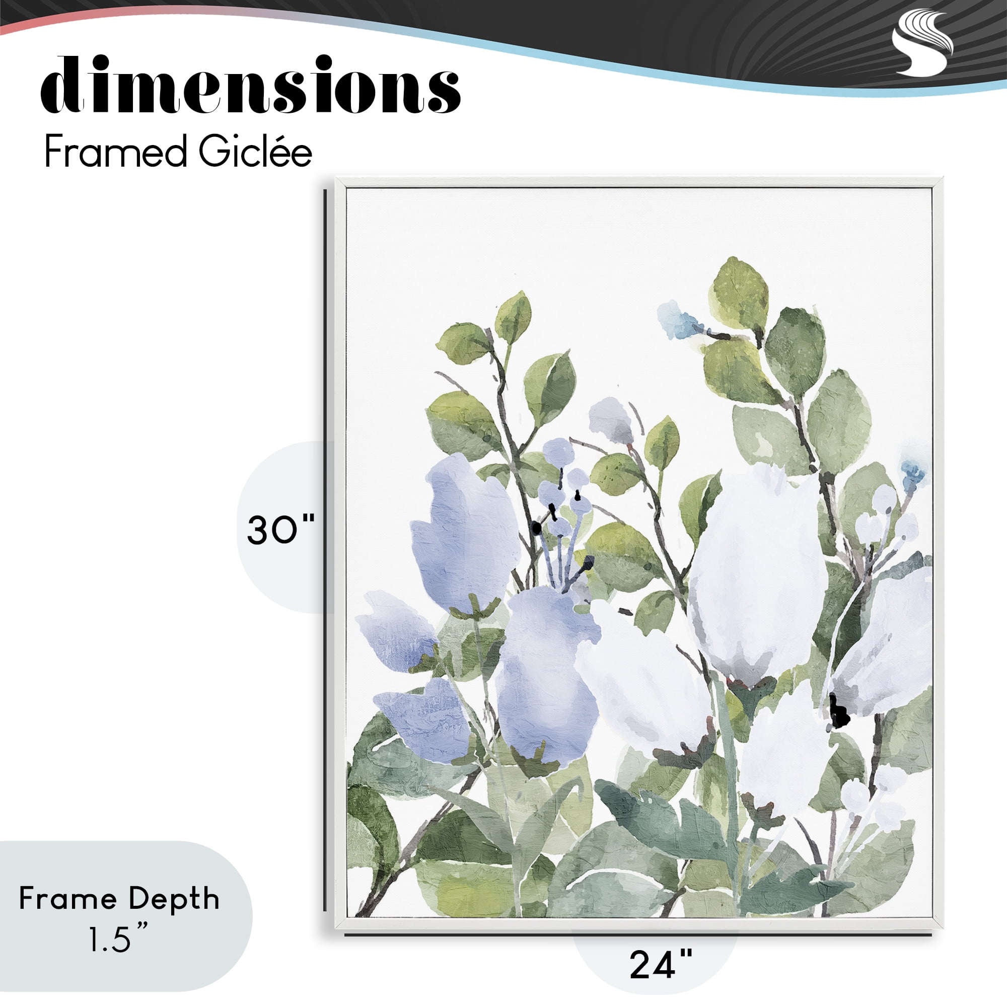 Stupell Industries Blue Spring Florals White Framed Giclee Art, design by Kim Allen