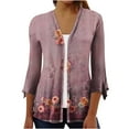 thumbnail image 2 of Cardigan for Women's Plus Size Summer Casual 3/4Sleeve T-Shirt Open Front Cardigan Outerwear Printing Blouse Coat Tops Party on Clearance, 2 of 5