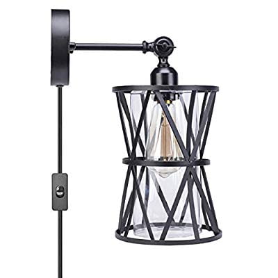 Adjustable Plug In Wall Light Industrial Wire Cage Light E26 Base With On Off Switch And Glass Lamp Shade Vintage Farmhouse Wall Sconce Fixture For Headboard Kitchen Island Bedroom Living Room Walmart Com
