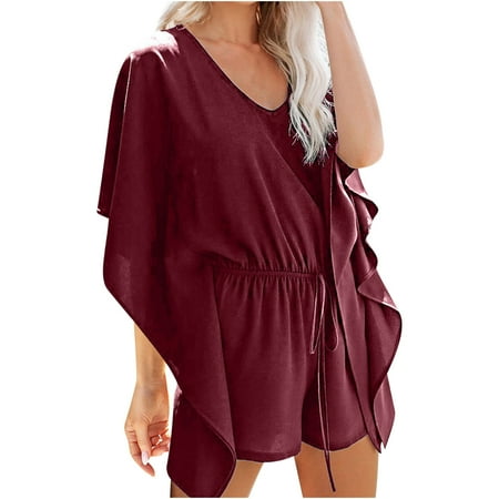 

Womens Short Jumpsuit Clearance Casual Leisure Relaxed Loose High Waist Lace-Up Bib Pants Coverall Bodysuit One-Piece Leotard Mesh Shorts Casual Pants for Men Jumpsuit With Pockets for Women Red 3Xl
