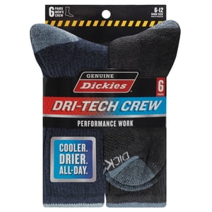 Genuine Dickies Men's Dri-Tech Crew Socks 6-Pack Moisture Control