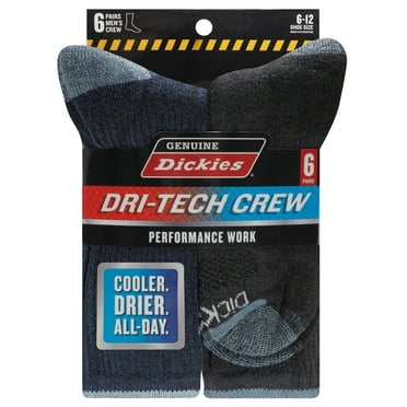 Dickies Men's Dritech Crew Sock, 6 Pack Blue/Black Size 6-12