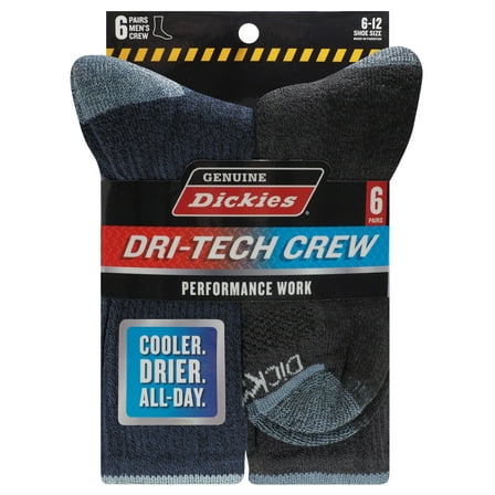 Genuine Dickies Dritech Crew Sock, 6-Pack